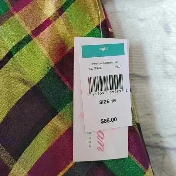 BONNIE JEAN Girls Black Gold Bow Plaid Velvet Holiday Party Dress Sz … - Picture 3 of 9